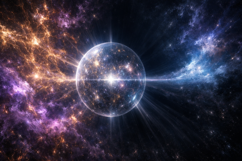 Visualización de la expansión y los límites del universo observable en alta resolución.