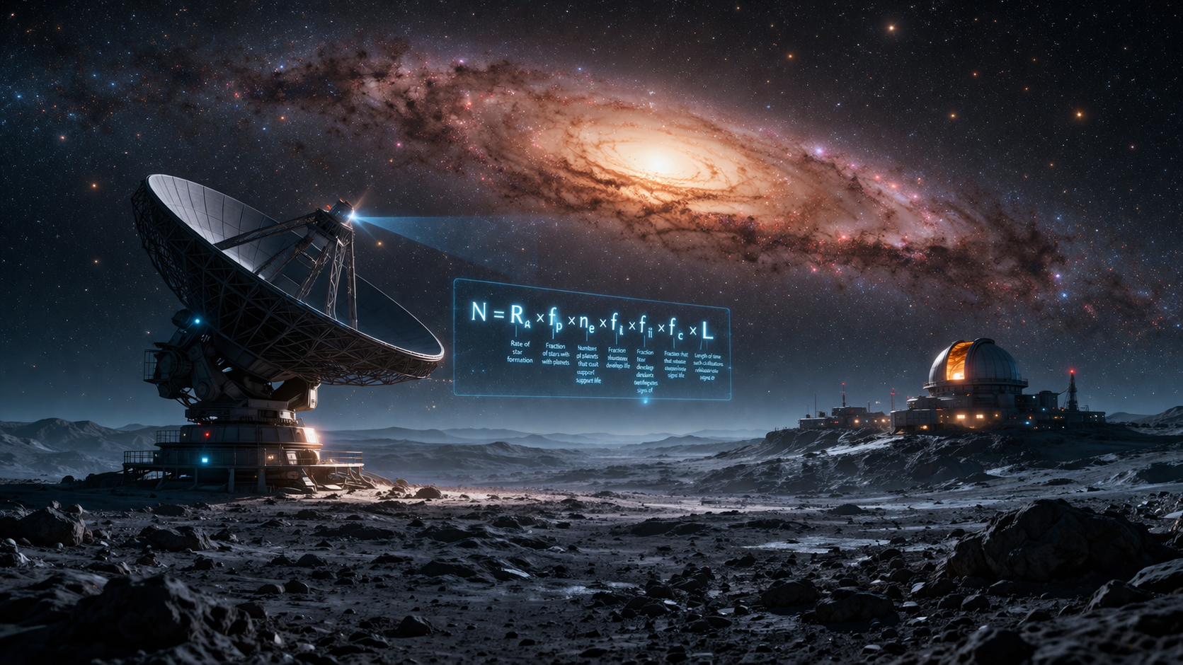 Representación de la Paradoja de Fermi y la búsqueda de vida inteligente en el universo.