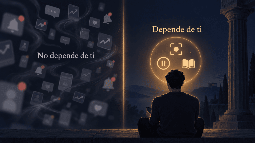 Dicotomía del control aplicada al estoicismo digital: lo que depende de ti frente a las notificaciones que no controlas.