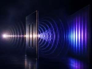 Experimento de la doble rendija representado con ondas, rendijas e interferencia cuántica