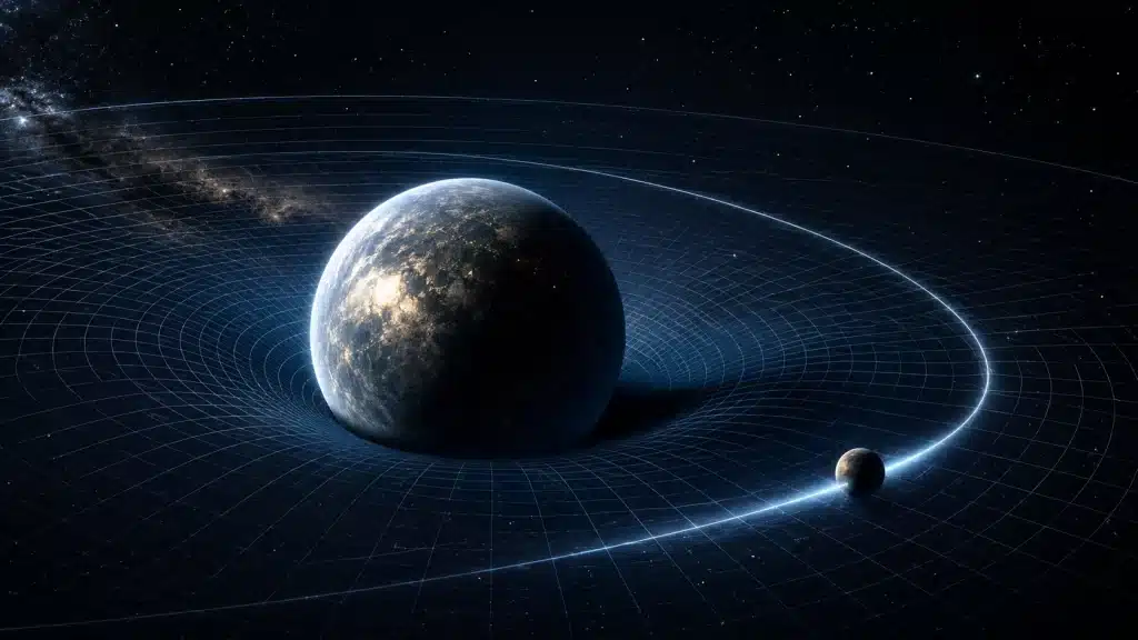 Malla del espacio-tiempo curvada por un objeto masivo.