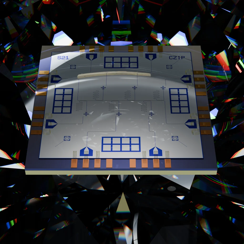 Vista superior de un procesador de computación cuántica mostrando la disposición de los qubits