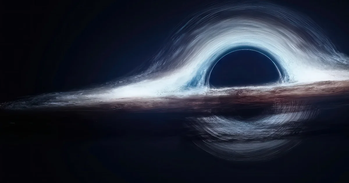 Representación artística de un agujero negro en el espacio, con su disco de acreción brillante