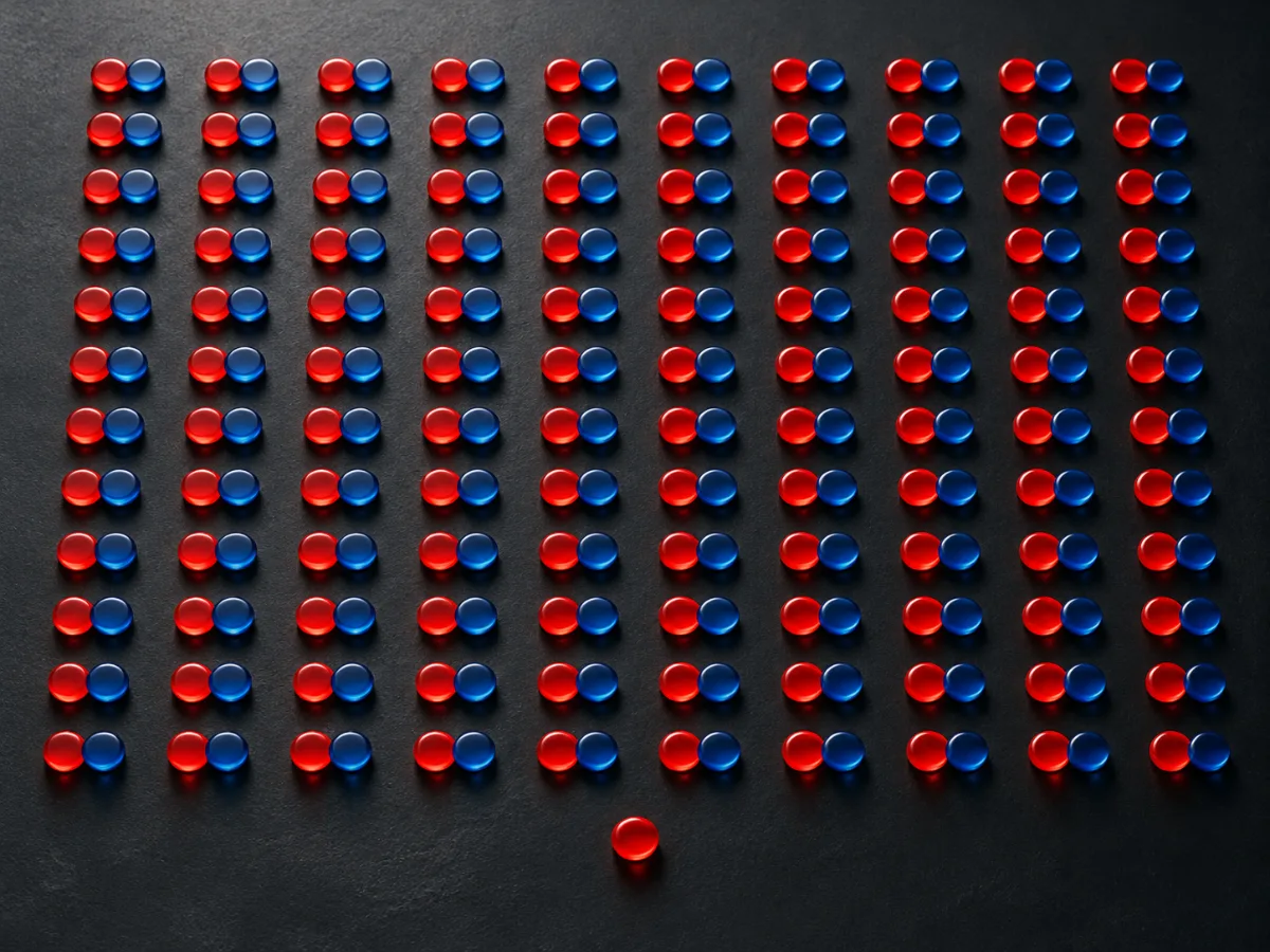 Fichas rojas y azules emparejadas dejando una ficha roja