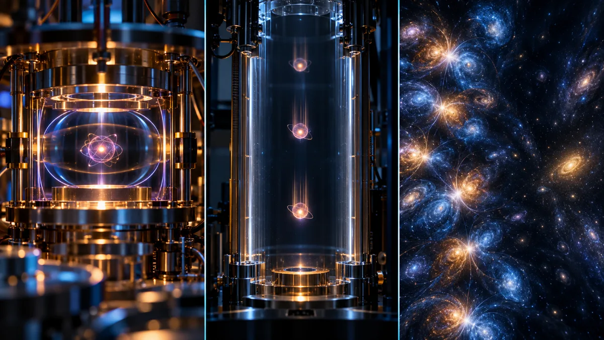 Tres recuadros sobre existencia, medición gravitatoria y asimetría cósmica