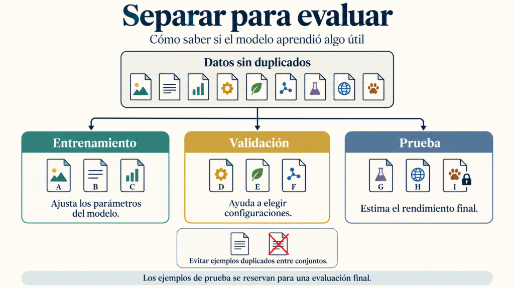 Datos repartidos en entrenamiento, validación y prueba